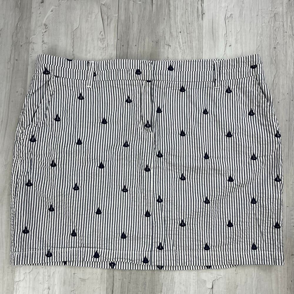 British Khaki Nautical Seersucker Striped Sail Boat Vacation Cotton Mini Skirt